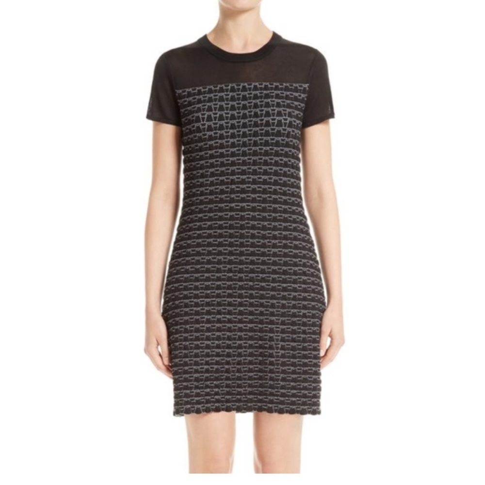 🌟RAG & BONE🌟 GWEN KNIT JACQUARD SHEATH SHORT SLEEVE DRESS BLACK SZ S